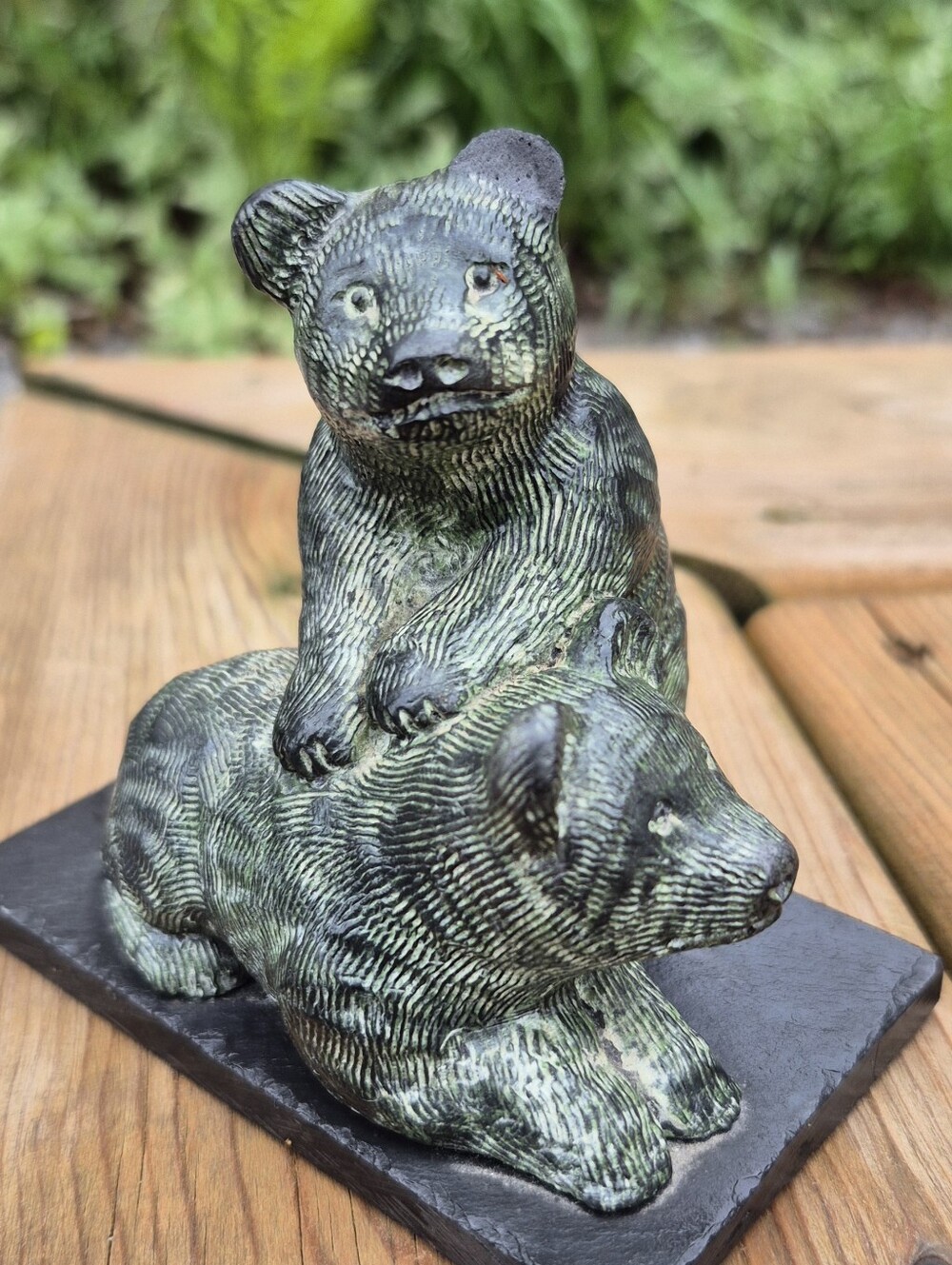 Vintage A Wolf Original 2 Bear Cubs Playing Heavy Soapstone Collectible
